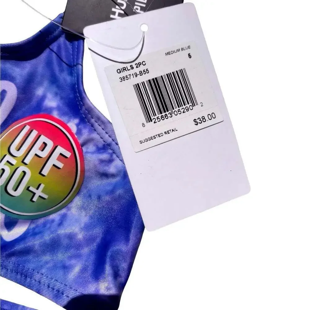 Hurley Girls 2-Piece Tie-Dye Bikini Set Size 6 Medium Blue UPF 50+ NWT